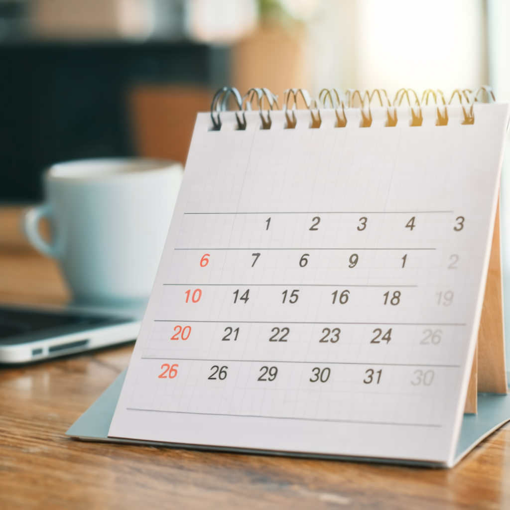 Close up of a calendar on a desk